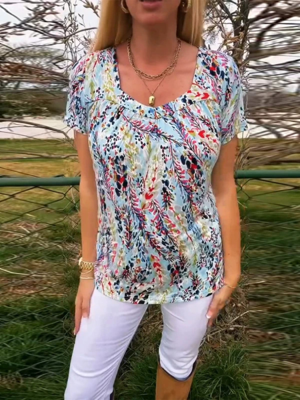 ZARA Summer Printed Loose Fit Round Neck Short Sleeve Tee for Women